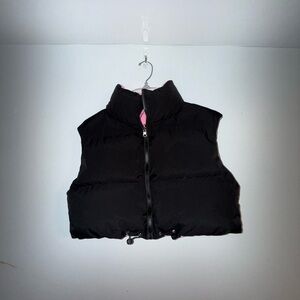 Black Puffer Vest with Pink Lining
